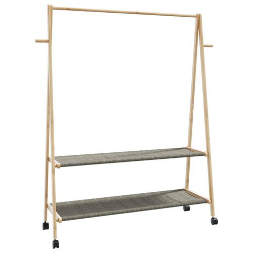 Tøjstativ med hylder og hjul 132x45,5x155,5 cm bambus