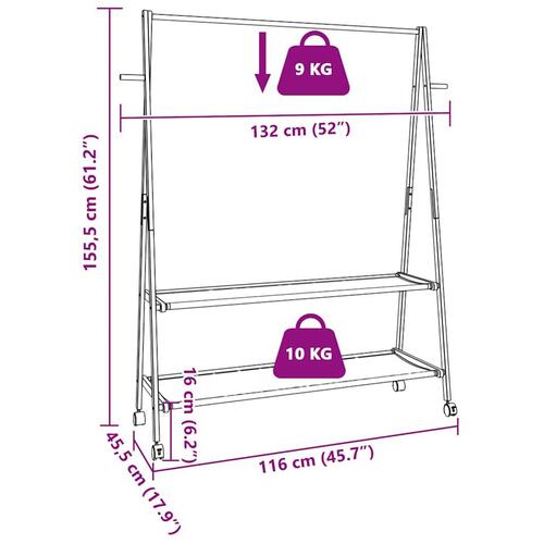 Tøjstativ med hylder og hjul 132x45,5x155,5 cm bambus