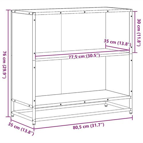 Bogreol 80,5x35x76 cm konstrueret træ sonoma-eg