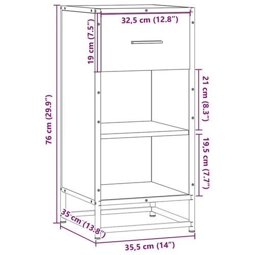 Skab 35,5x35x76 cm konstrueret træ og metal sonoma-eg