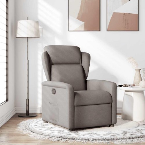 Lænestol i stof - gråbrun, manuel recliner med sidelomme