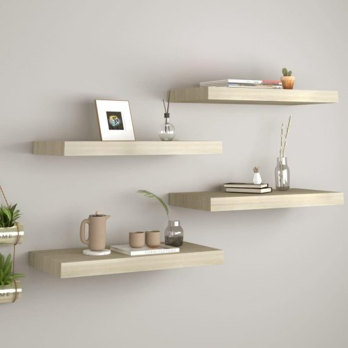 Væghylder - 4 stk. 50×23×3,8 cm i MDF, egetræsfarve
