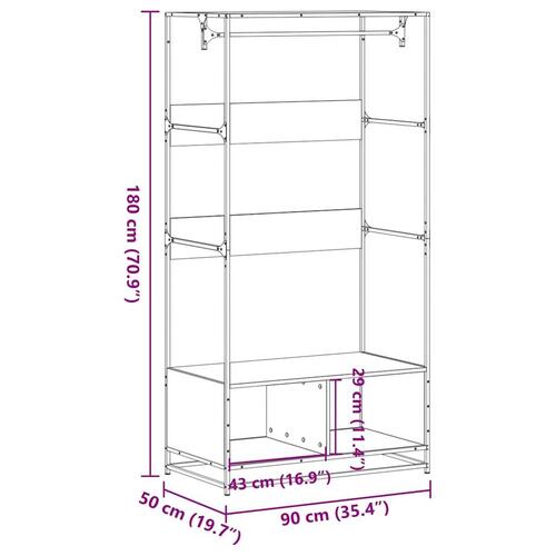 Klædeskab 90x50x180 cm konstrueret træ røget egetræsfarve