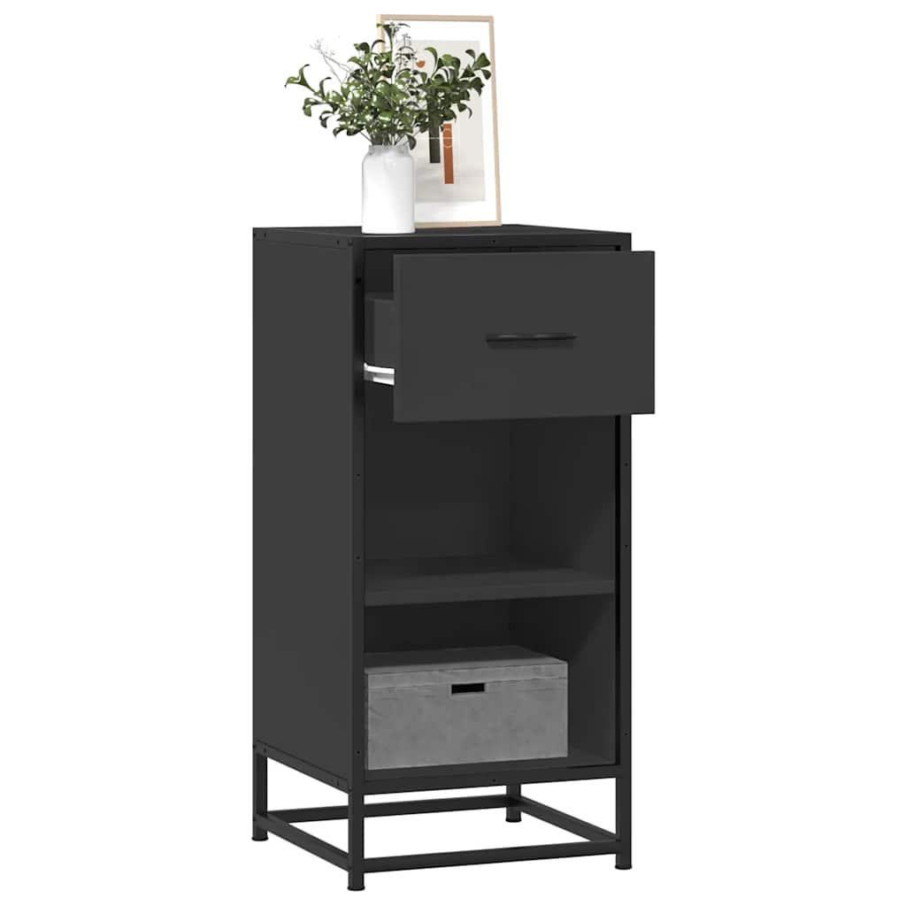 Skuffeskab 35,5x35x76 cm konstrueret træ og metal sort