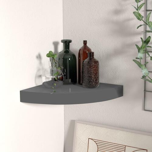 Hjørnehylde 25x25x3,8 cm MDF grå højglans