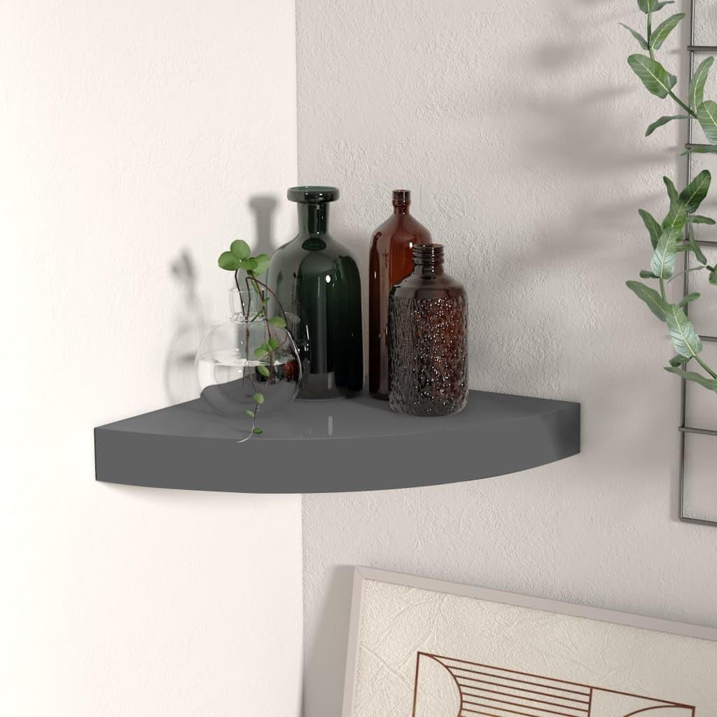 Hjørnehylde 25x25x3,8 cm MDF grå højglans