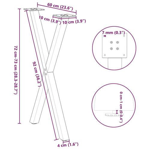 Spisebordsben X-formet 2 stk. 60x(72-73) cm stål sort