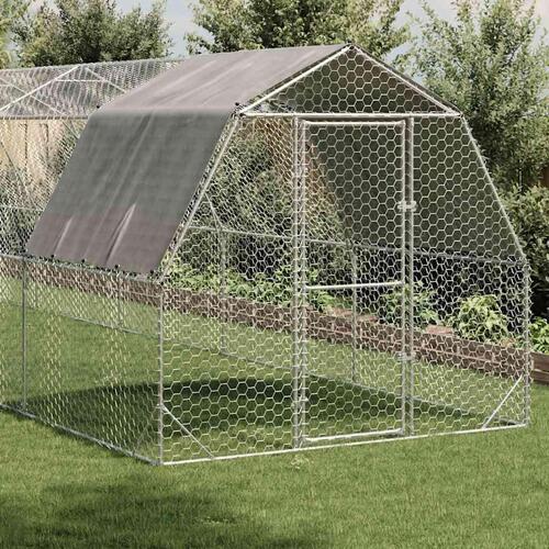 Hønsegård med tag 2,5x12x2,25 m galvaniseret stål