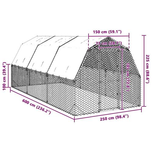 Hønsegård med tag 2,5x6x2,25 m galvaniseret stål