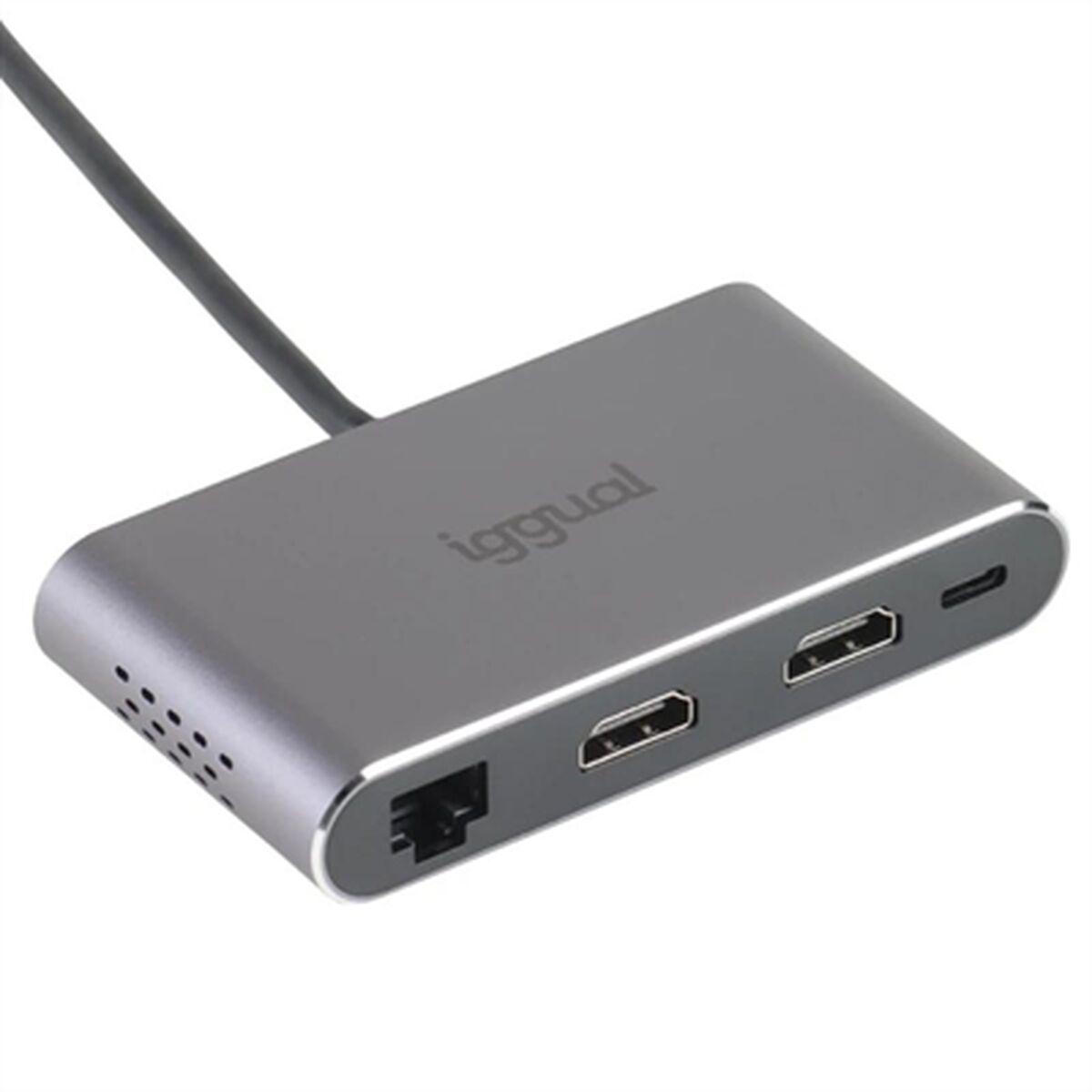 USB-C dockingstation iggual IGG319222 med HDMI, RJ45 og kortlæser