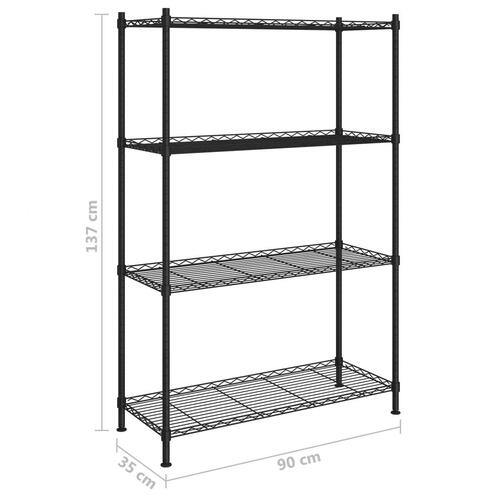 Opbevaringsstativ med 4 hylder 90x35x137 cm 200 kg sort