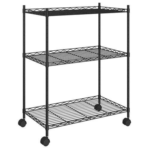 Opbevaringsstativ med 3 hylder og hjul 60x35x81 cm 150 kg sort