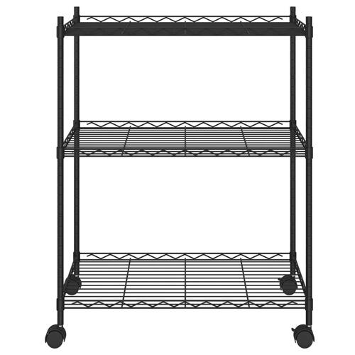 Opbevaringsstativ med 3 hylder og hjul 60x35x81 cm 150 kg sort
