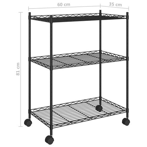 Opbevaringsstativ med 3 hylder og hjul 60x35x81 cm 150 kg sort