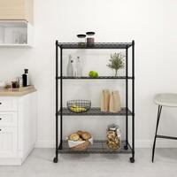 Opbevaringsstativ med 4 hylder og hjul 90x35x142 cm 200 kg sort