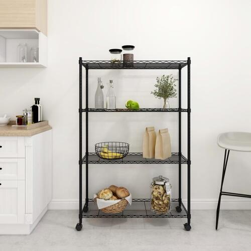Opbevaringsstativ med 4 hylder og hjul 90x35x142 cm 200 kg sort