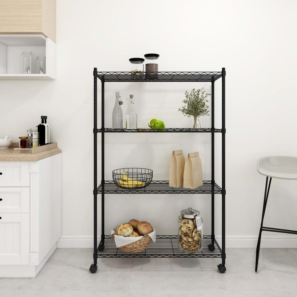Opbevaringsstativ med 4 hylder og hjul 90x35x142 cm 200 kg sort