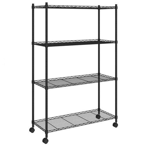 Opbevaringsstativ med 4 hylder og hjul 90x35x142 cm 200 kg sort