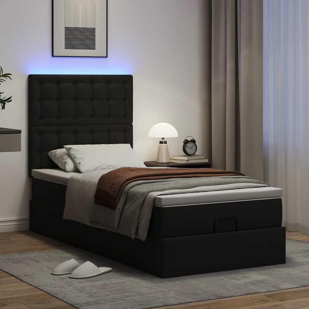 Osmannisk sengeramme med madras 90x200 cm kunstlæder sort billede