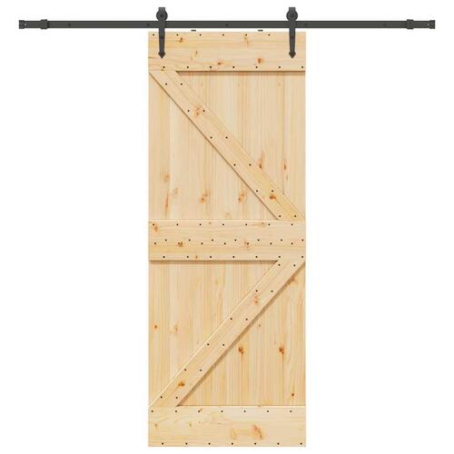 Skydedør med monteringssæt 80x210 cm massivt fyrretræ