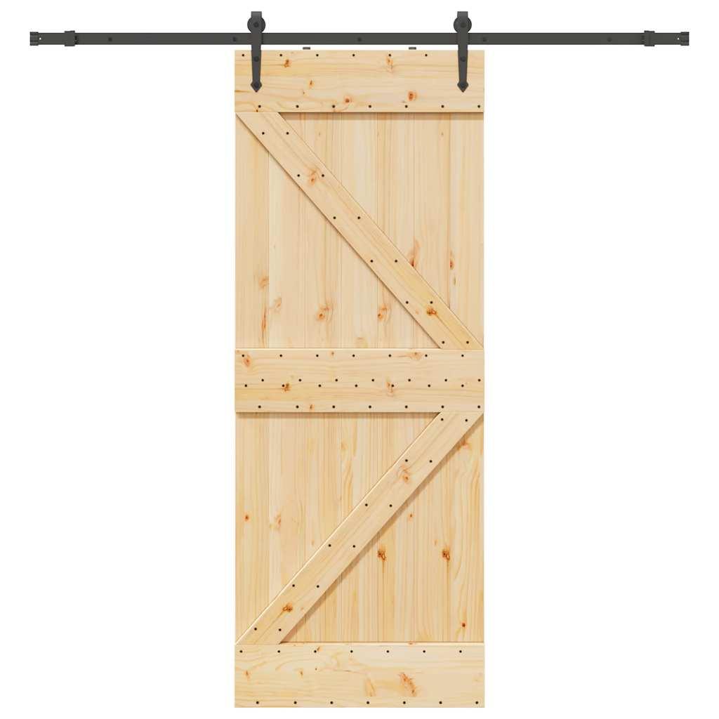Skydedør med monteringssæt 80x210 cm massivt fyrretræ