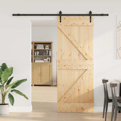 Skydedør med monteringssæt 80x210 cm massivt fyrretræ