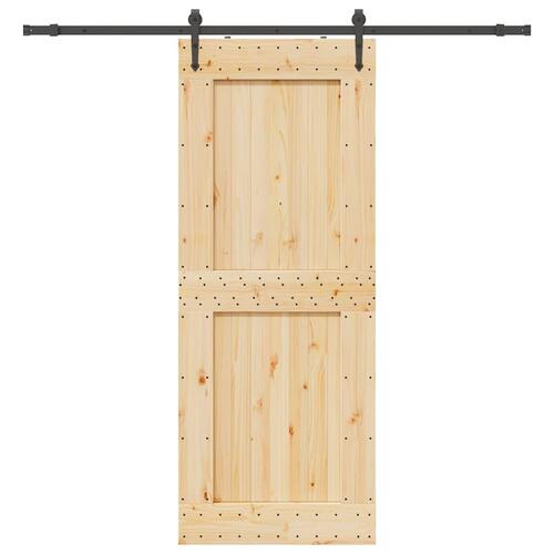 Skydedør med monteringssæt 90x210 cm massivt fyrretræ