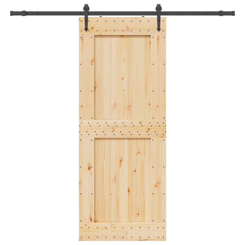 Skydedør med monteringssæt 90x210 cm massivt fyrretræ