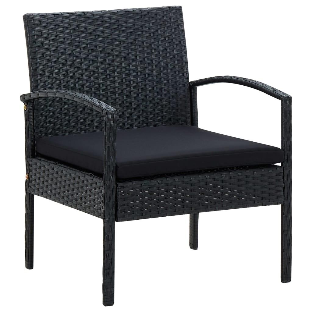 Havestol med hynde polyrattan sort