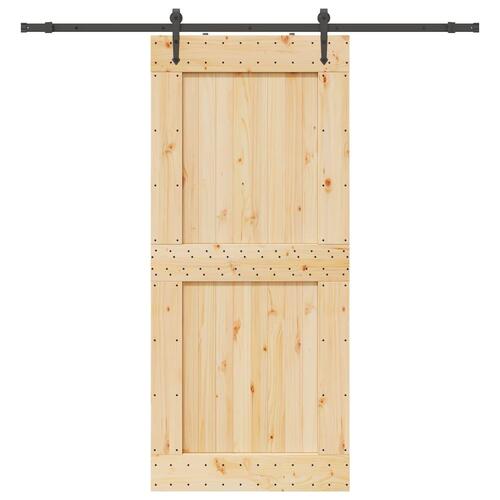 Skydedør med monteringssæt 100x210 cm massivt fyrretræ