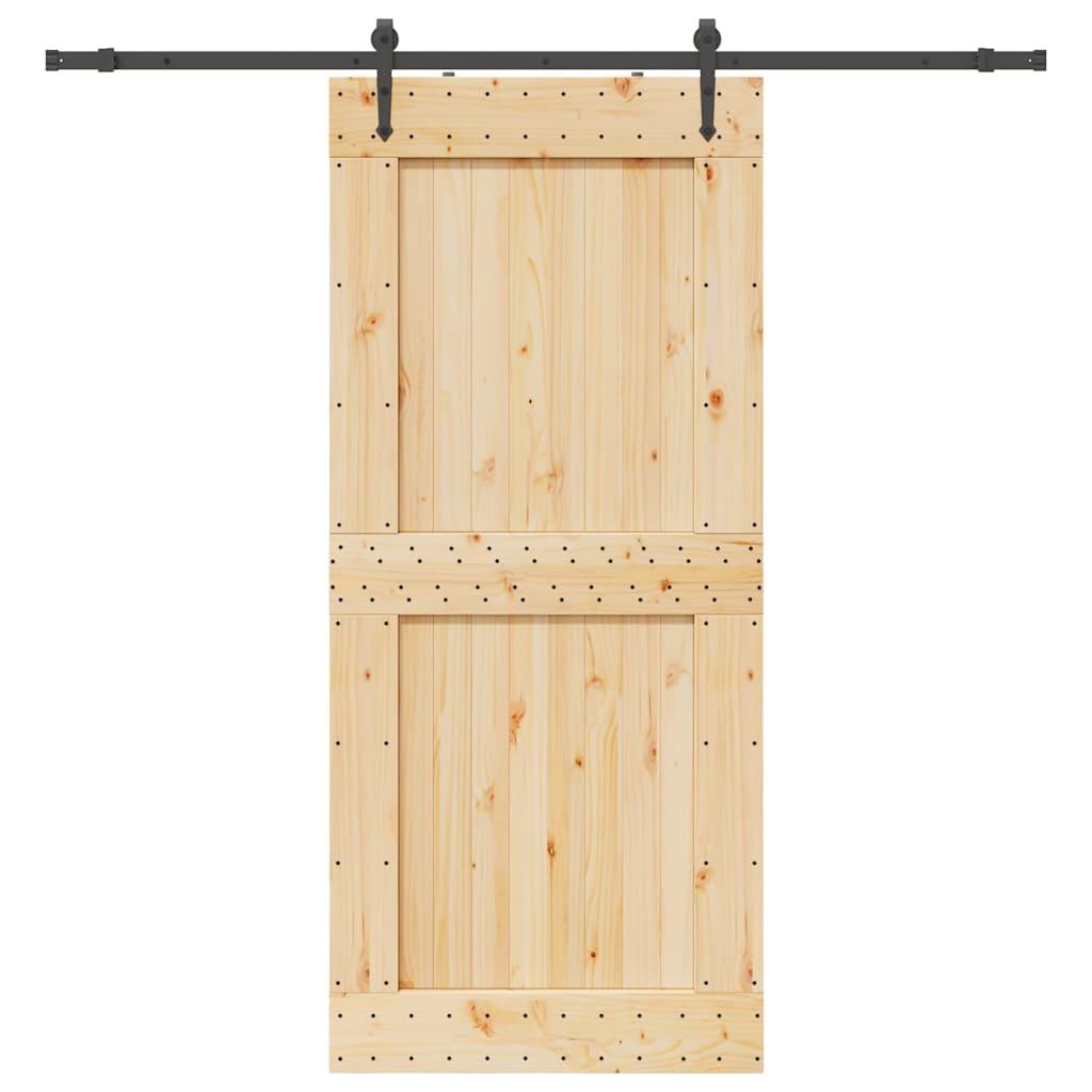 Skydedør med monteringssæt 100x210 cm massivt fyrretræ