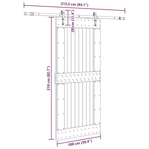 Skydedør med monteringssæt 100x210 cm massivt fyrretræ