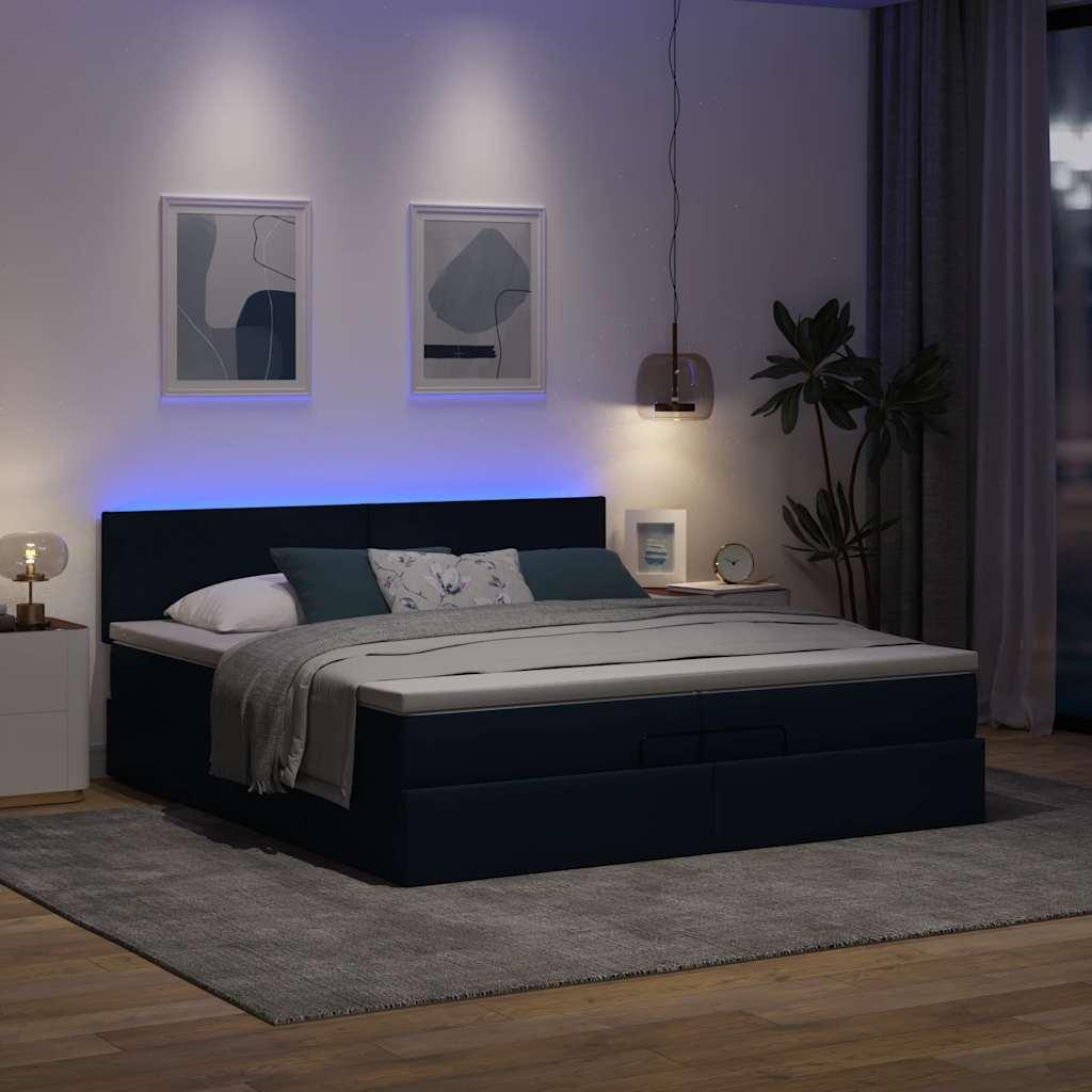 Osmannisk sengeramme med madrasser 200x200 cm stof blå billede