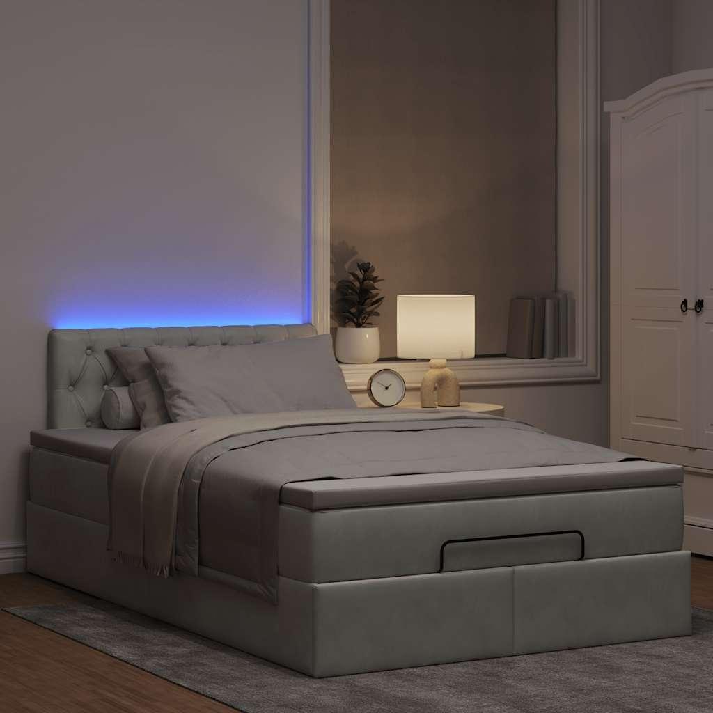 Ottoman seng med madras & LEDs 120x190cm fløjl lysegrå billede