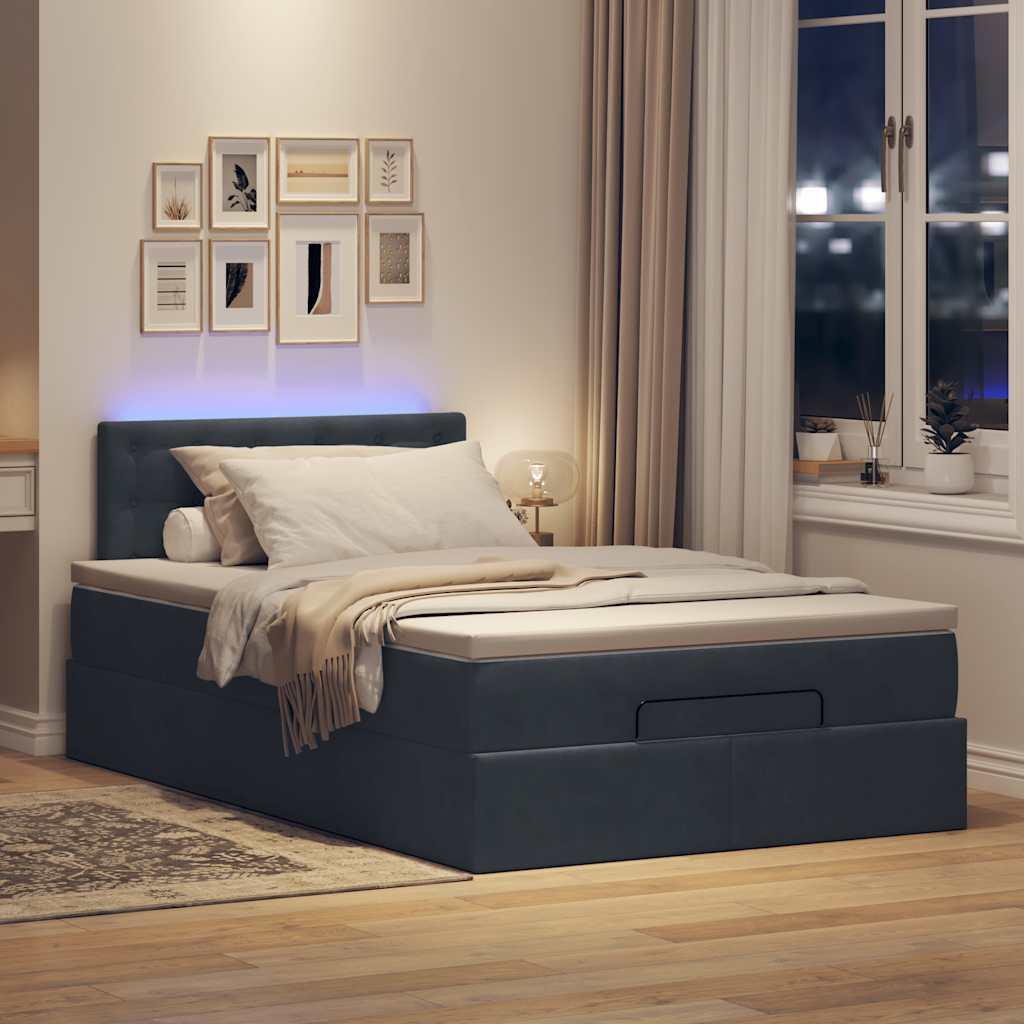 Ottoman seng med madras & LEDs 120x190cm fløjl mørkegrå billede