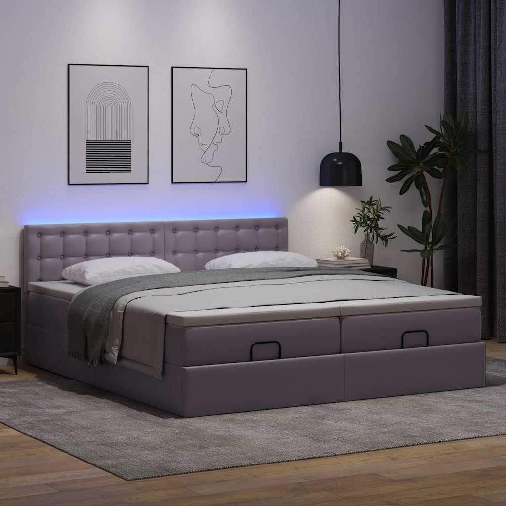 Osmannisk seng med madrasser & LEDs 180x200 cm kunstlæder grå