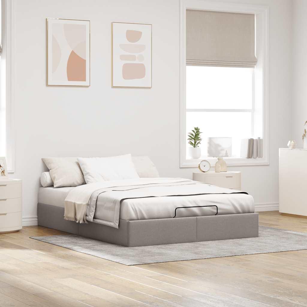 Osmannisk sengeramme med opbevaring 140 x 200 cm stof gråbrun