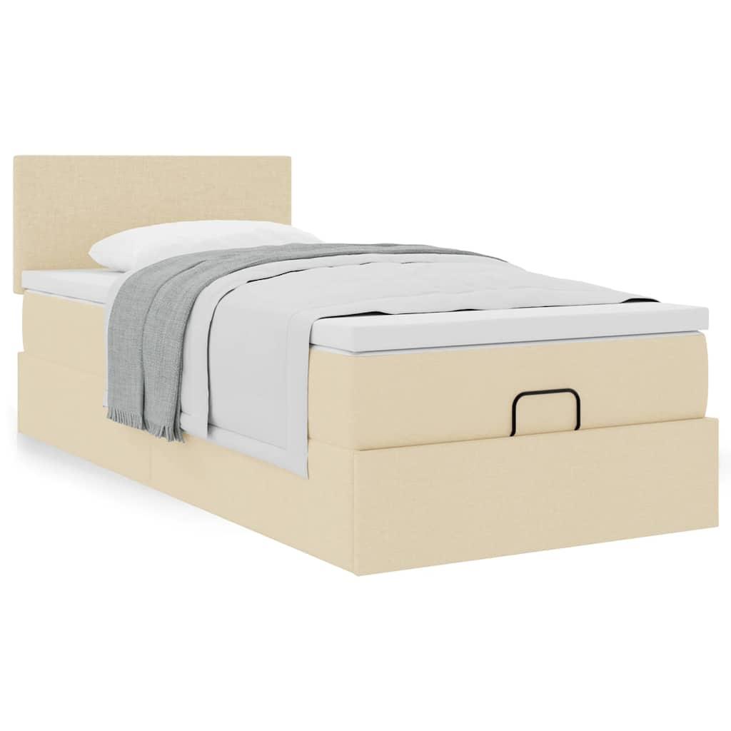 Ottoman seng med madras 90x200 cm stof cremefarvet billede