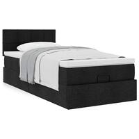 Ottoman seng med madras 100x200 cm stof sort