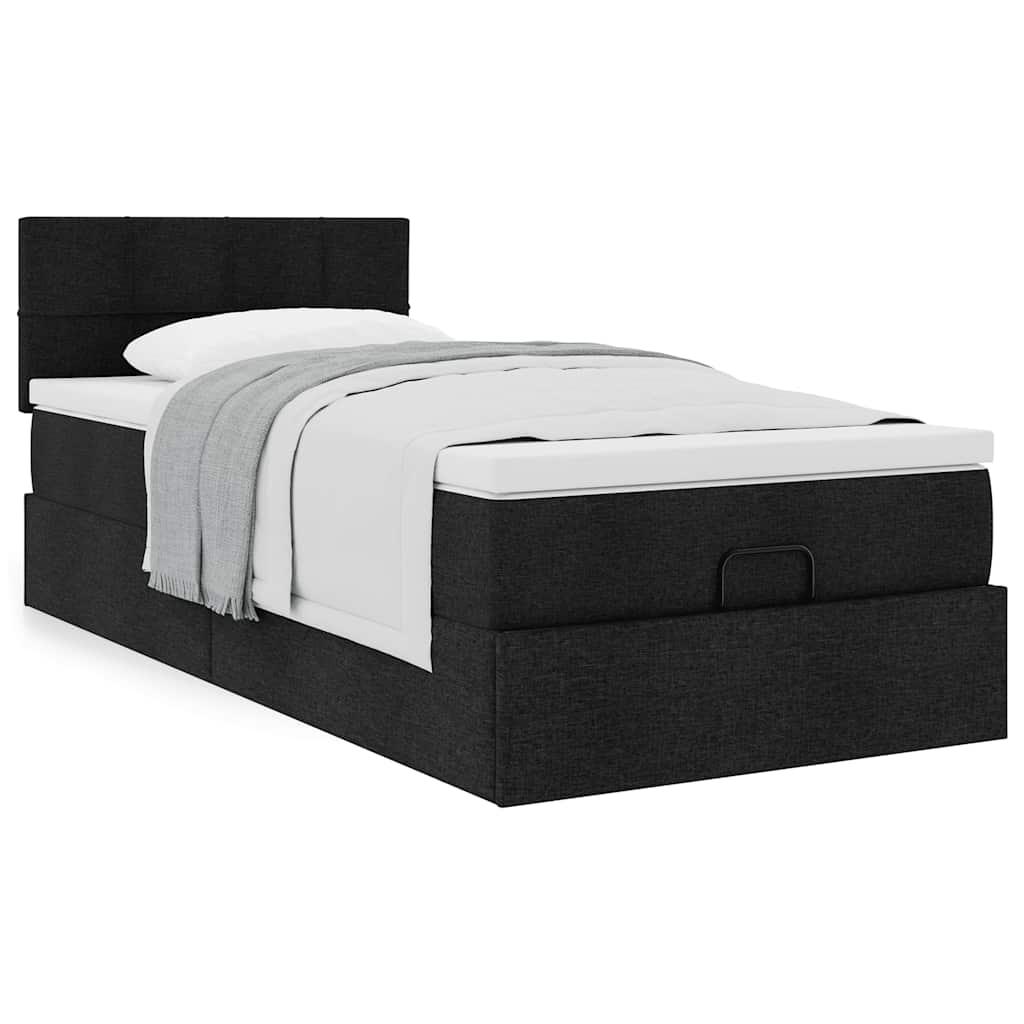 Ottoman seng med madras 100x200 cm stof sort