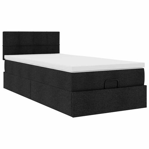 Ottoman seng med madras 100x200 cm stof sort