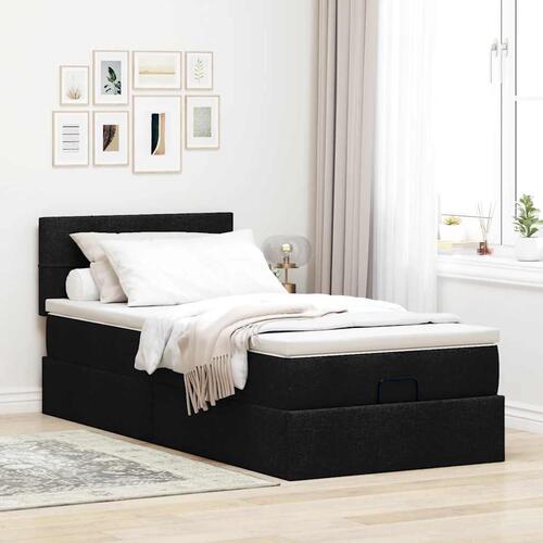 Ottoman seng med madras 100x200 cm stof sort