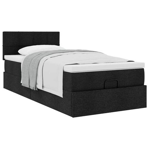 Ottoman seng med madras 100x200 cm stof sort