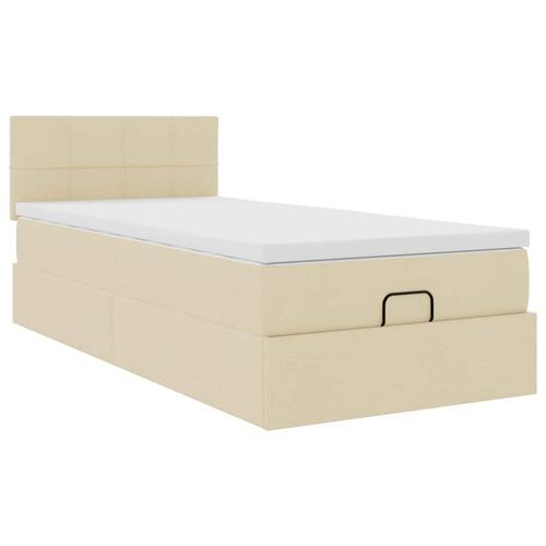 Ottoman seng med madras 100x200 cm stof cremefarvet