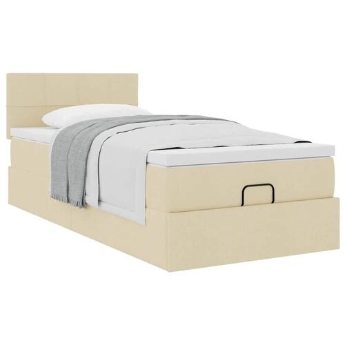 Ottoman seng med madras 100x200 cm stof cremefarvet