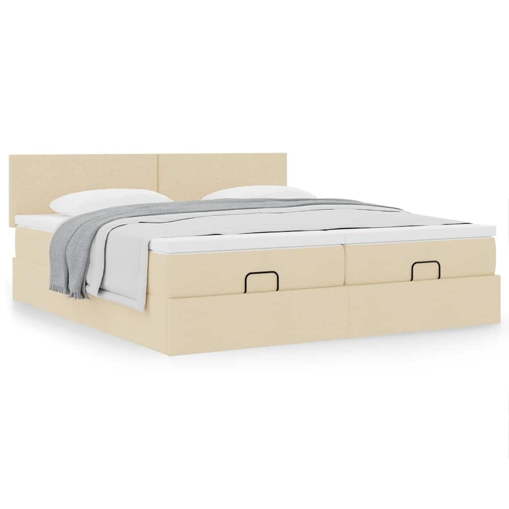 Osmannisk sengeramme med madrasser 200x200 cm stof cremefarvet billede