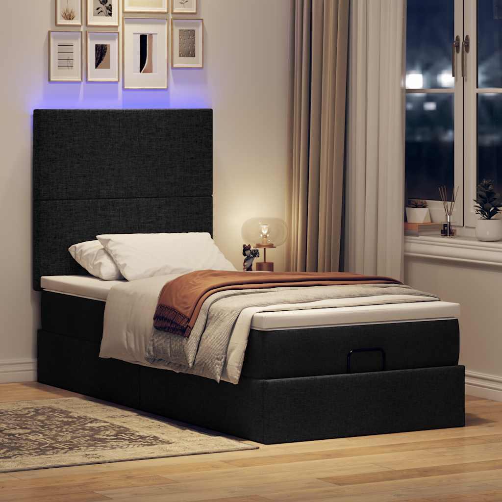 Osmannisk sengeramme med madras 90x190 cm stof sort billede