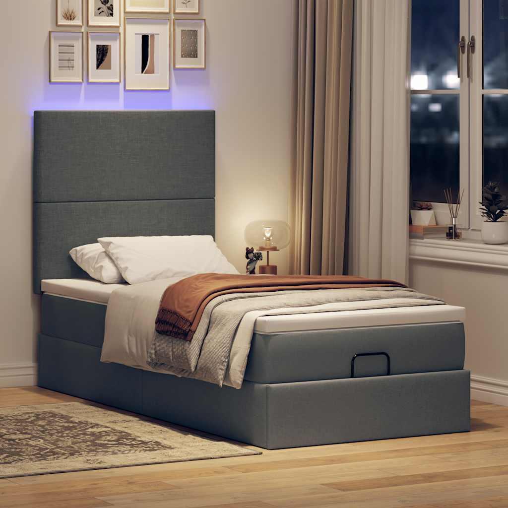 Ottoman seng med madras & LEDs 80x200 cm stof mørkegrå billede