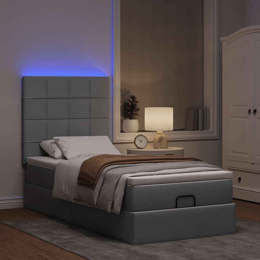 Ottoman seng med madras & LEDs 80x200 cm stof lysegrå billede