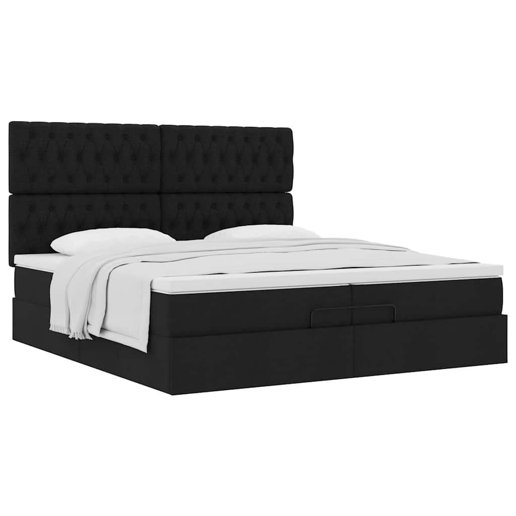 Osmannisk sengeramme med madrasser 200x200 cm stof sort billede